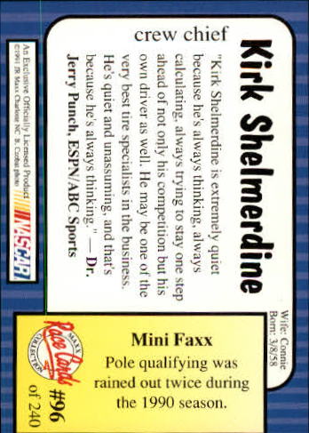 1991 Maxx #96 Kirk Shelmerdine back image