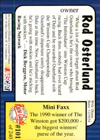 1991 Maxx #101 Rod Osterlund back image