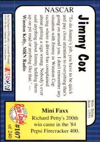 1991 Maxx #107 Jimmy Cox RC back image