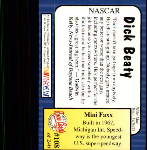 1991 Maxx #108 Dick Beaty back image