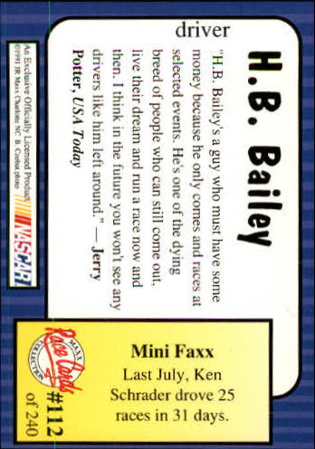 1991 Maxx #112 H.B. Bailey RC back image