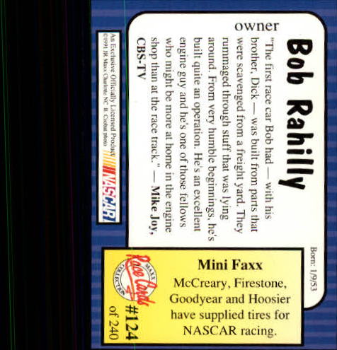 1991 Maxx #124 Bob Rahilly back image