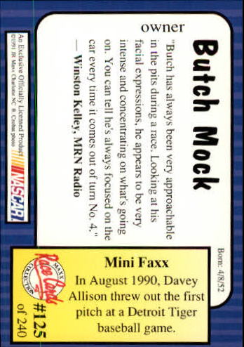 1991 Maxx #125 Butch Mock back image