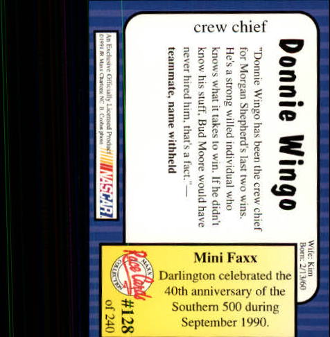 1991 Maxx #128 Donnie Wingo RC back image