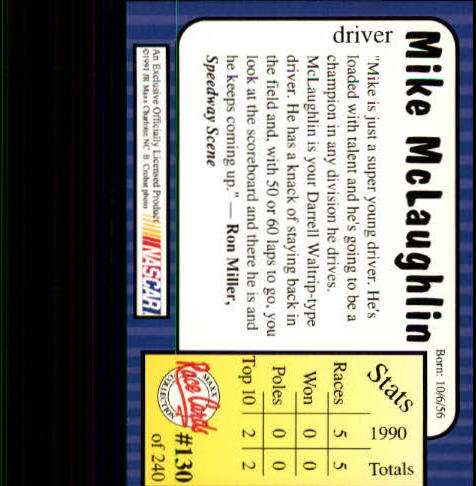1991 Maxx #130 Mike McLaughlin RC back image