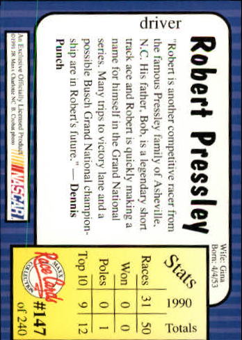 1991 Maxx #147 Robert Pressley RC back image