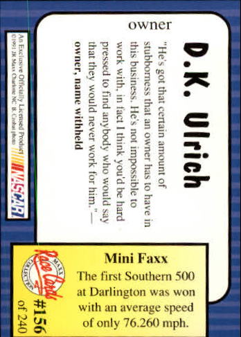 1991 Maxx #156 D.K. Ulrich RC back image