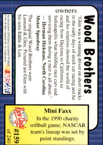 1991 Maxx #159 Glen Wood/Eddie Wood/Len Wood back image