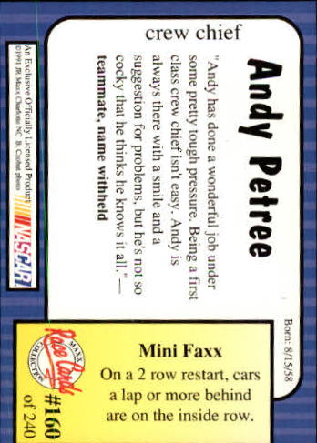1991 Maxx #160 Andy Petree RC back image