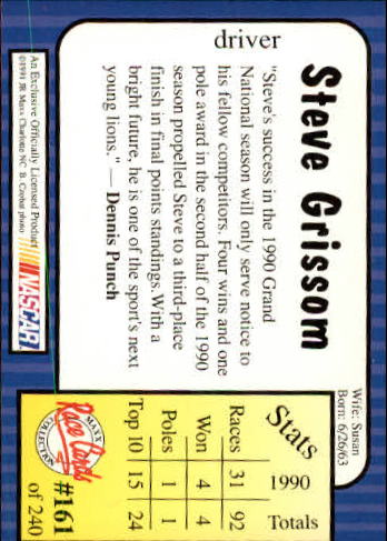 1991 Maxx #161 Steve Grissom back image