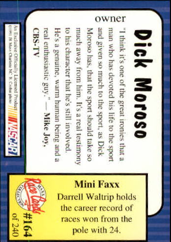 1991 Maxx #164 Dick Moroso RC back image
