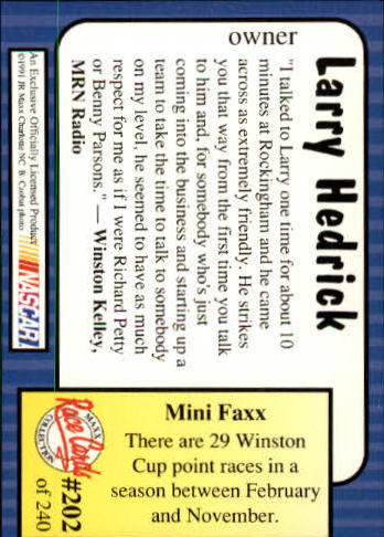 1991 Maxx #202 Larry Hedrick RC back image