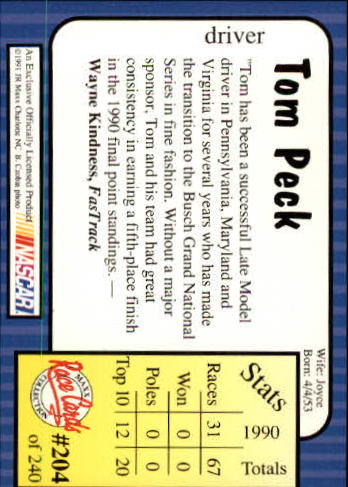 1991 Maxx #204 Tom Peck RC back image