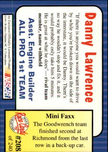 1991 Maxx #208 Danny Lawrence RC back image