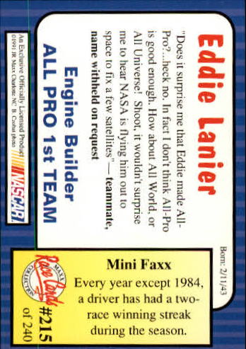1991 Maxx #215 Eddie Lanier RC back image