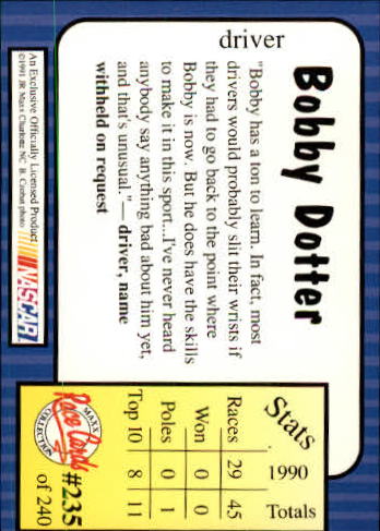 1991 Maxx #235 Bobby Dotter RC back image