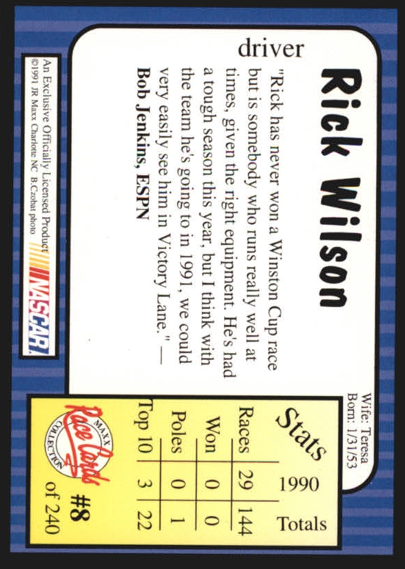1991 Maxx Update #8 Rick Wilson back image