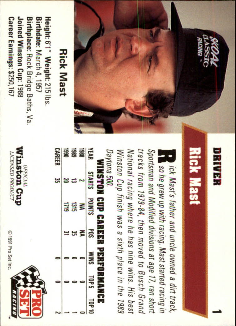 1991 Pro Set #1 Rick Mast back image