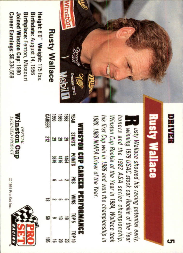 1991 Pro Set #5 Rusty Wallace back image