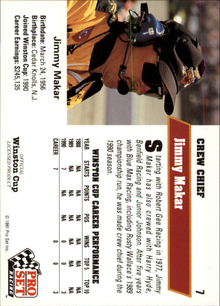 1991 Pro Set #7 Jimmy Makar back image