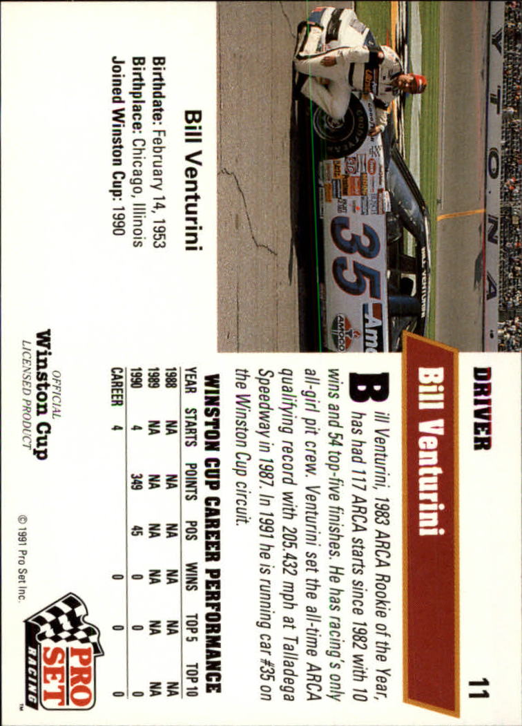 1991 Pro Set #11 Bill Venturini RC back image