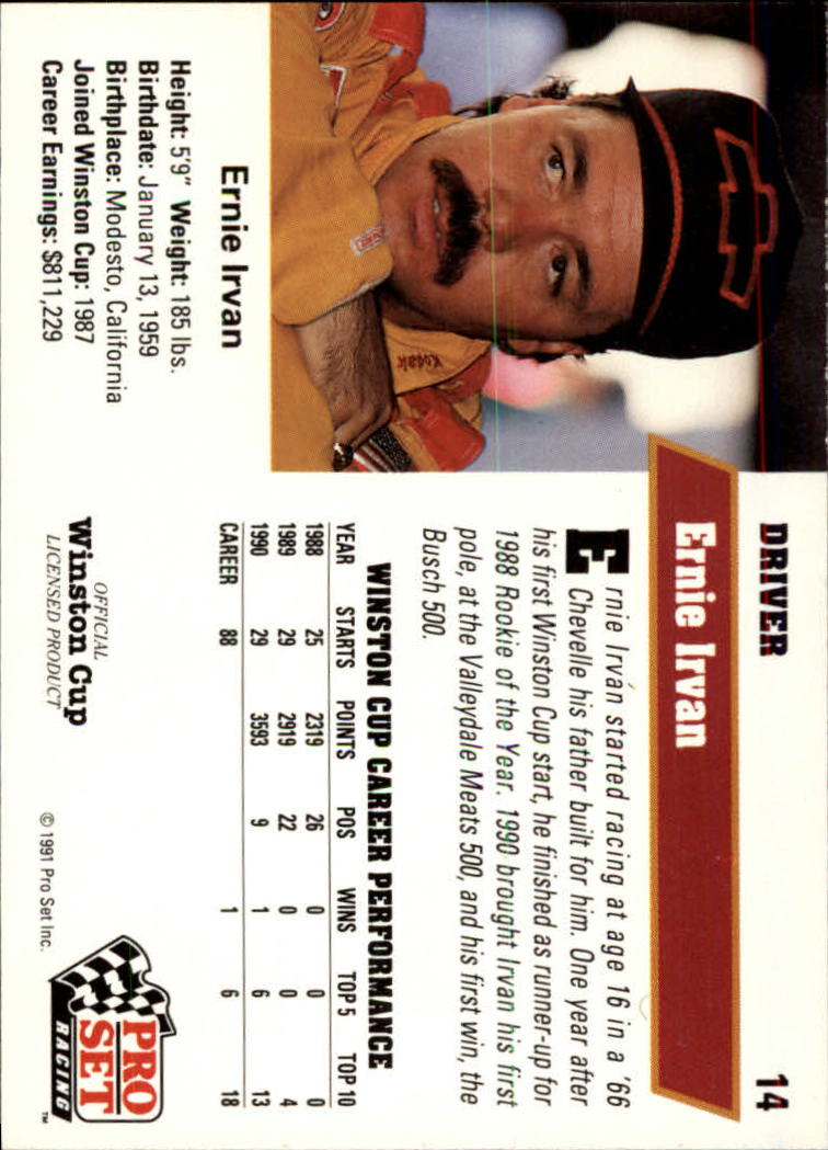 1991 Pro Set #14 Ernie Irvan back image
