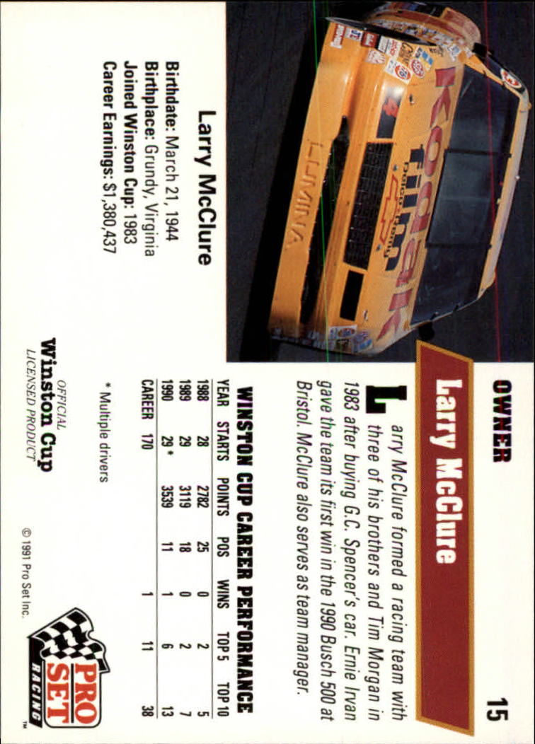 1991 Pro Set #15 Larry McClure back image