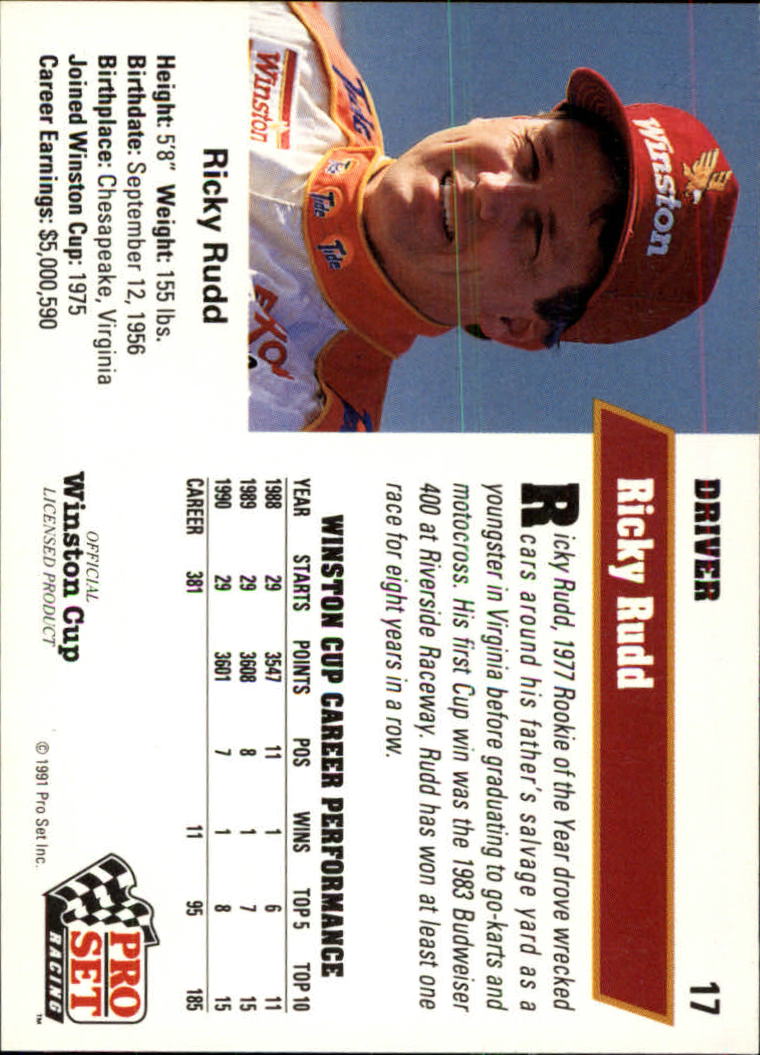 1991 Pro Set #17 Ricky Rudd back image