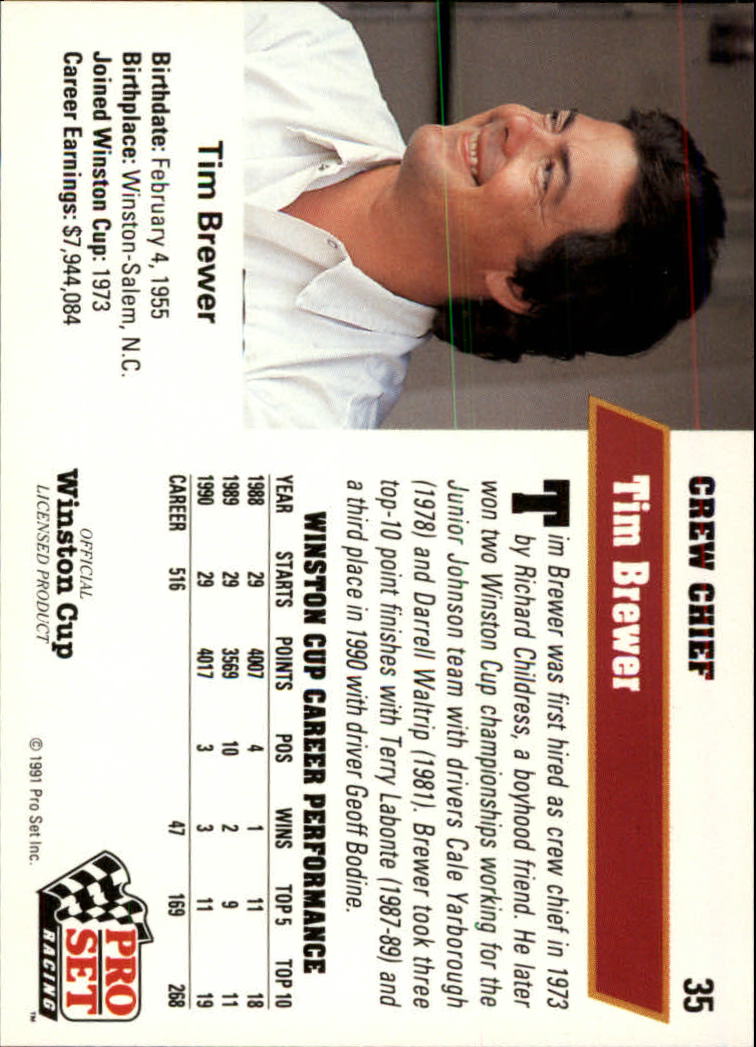 1991 Pro Set #35 Tim Brewer back image
