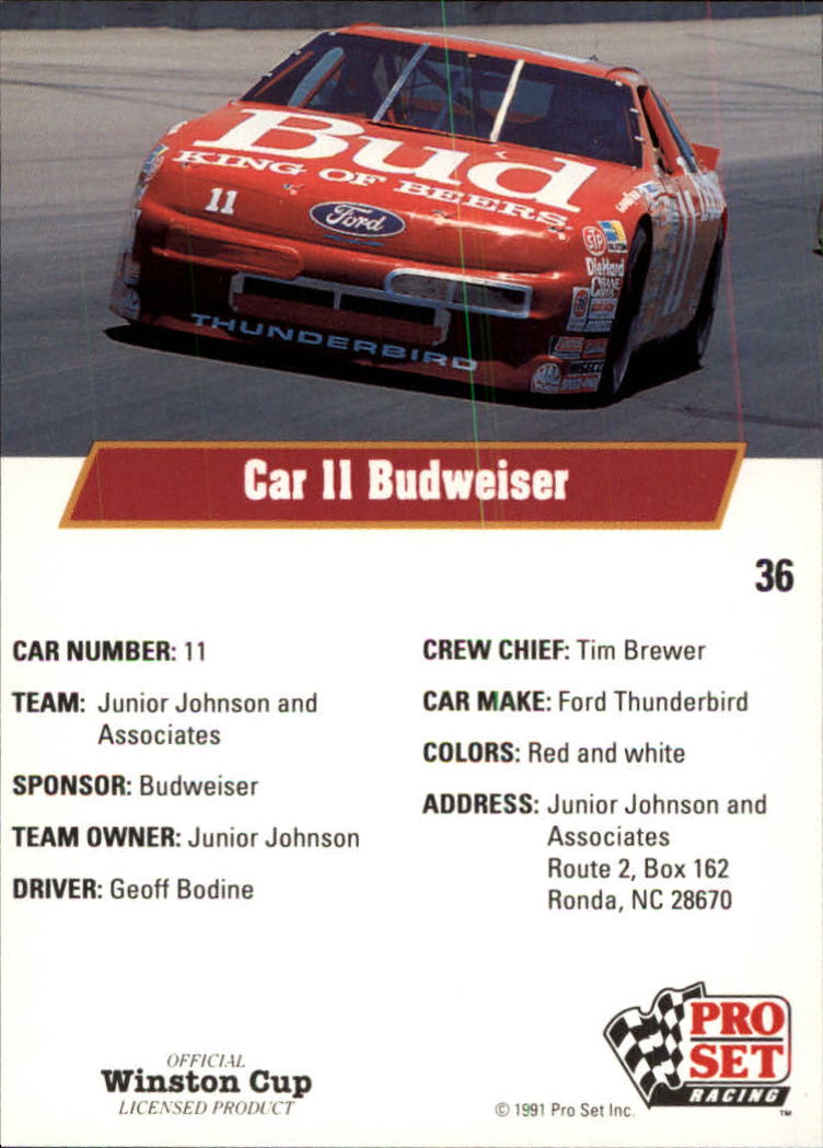 1991 Pro Set #36 Geoff Bodine's Car back image