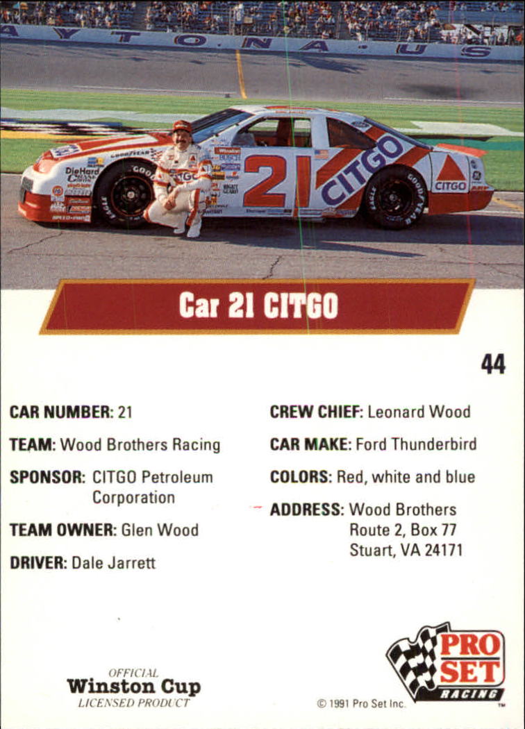 1991 Pro Set #44 Dale Jarrett's Car back image