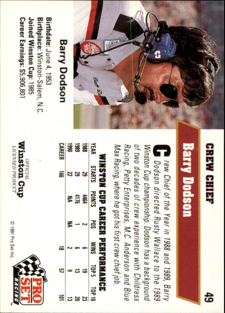 1991 Pro Set #49 Barry Dodson back image