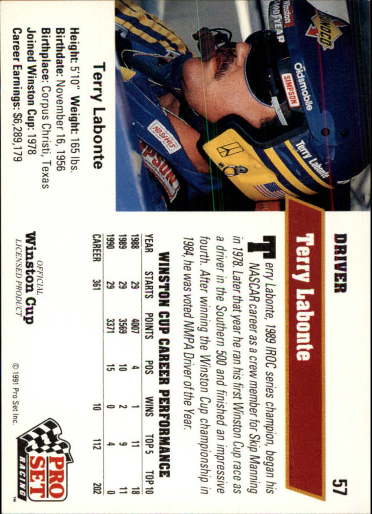 1991 Pro Set #57 Terry Labonte back image