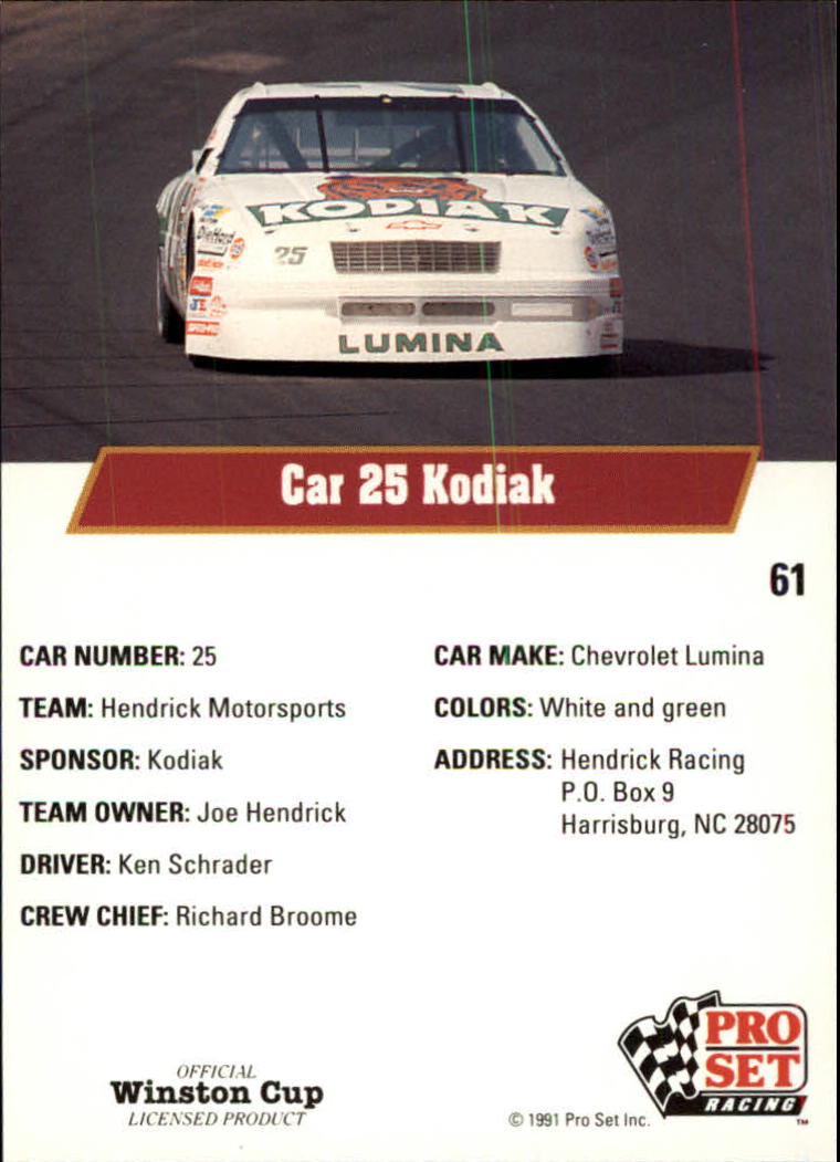 1991 Pro Set #61 Ken Schrader's Car back image