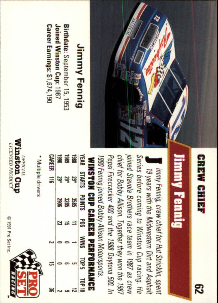 1991 Pro Set #62 Jimmy Fennig back image