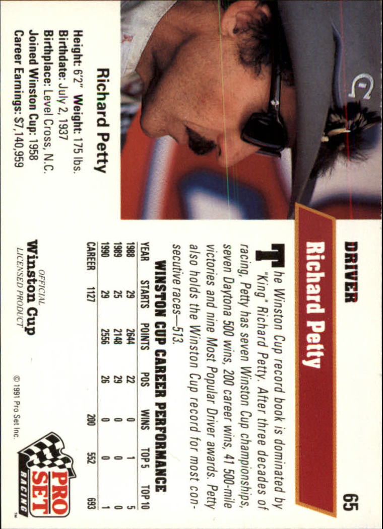 1991 Pro Set #65 Richard Petty back image