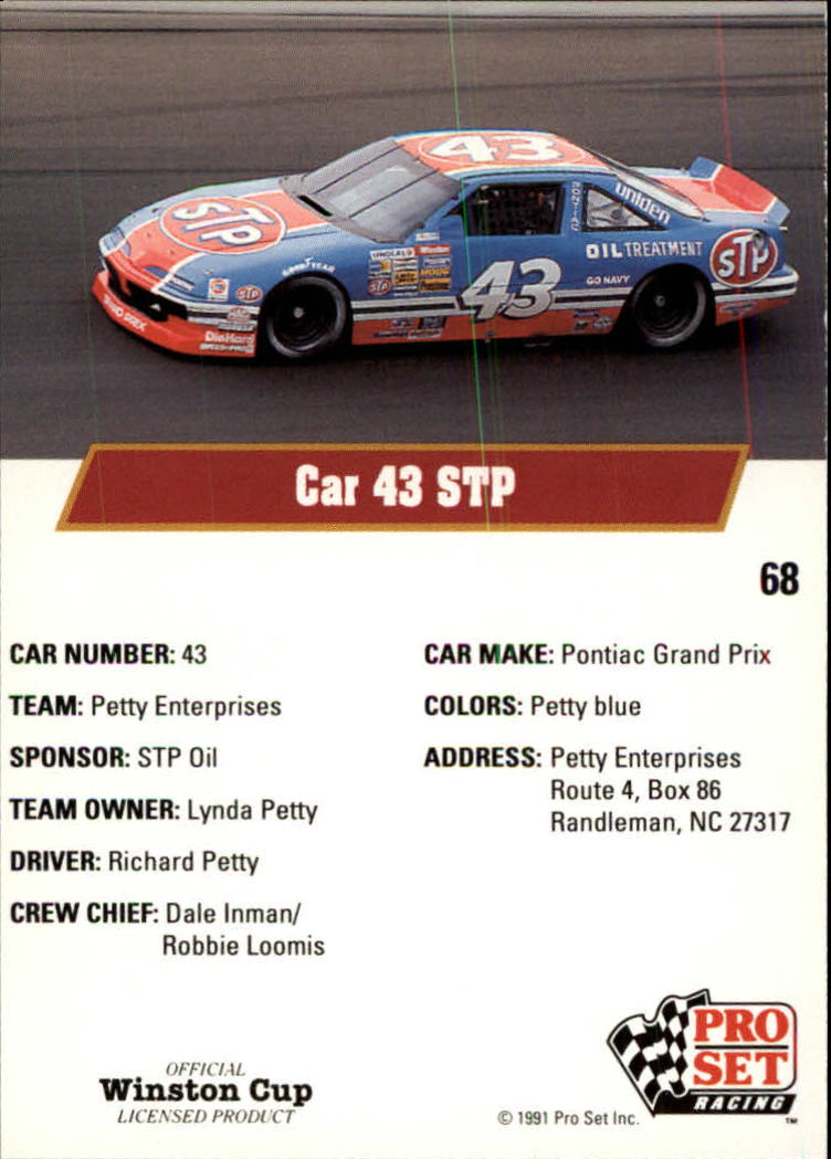 1991 Pro Set #68 Richard Petty's Car back image