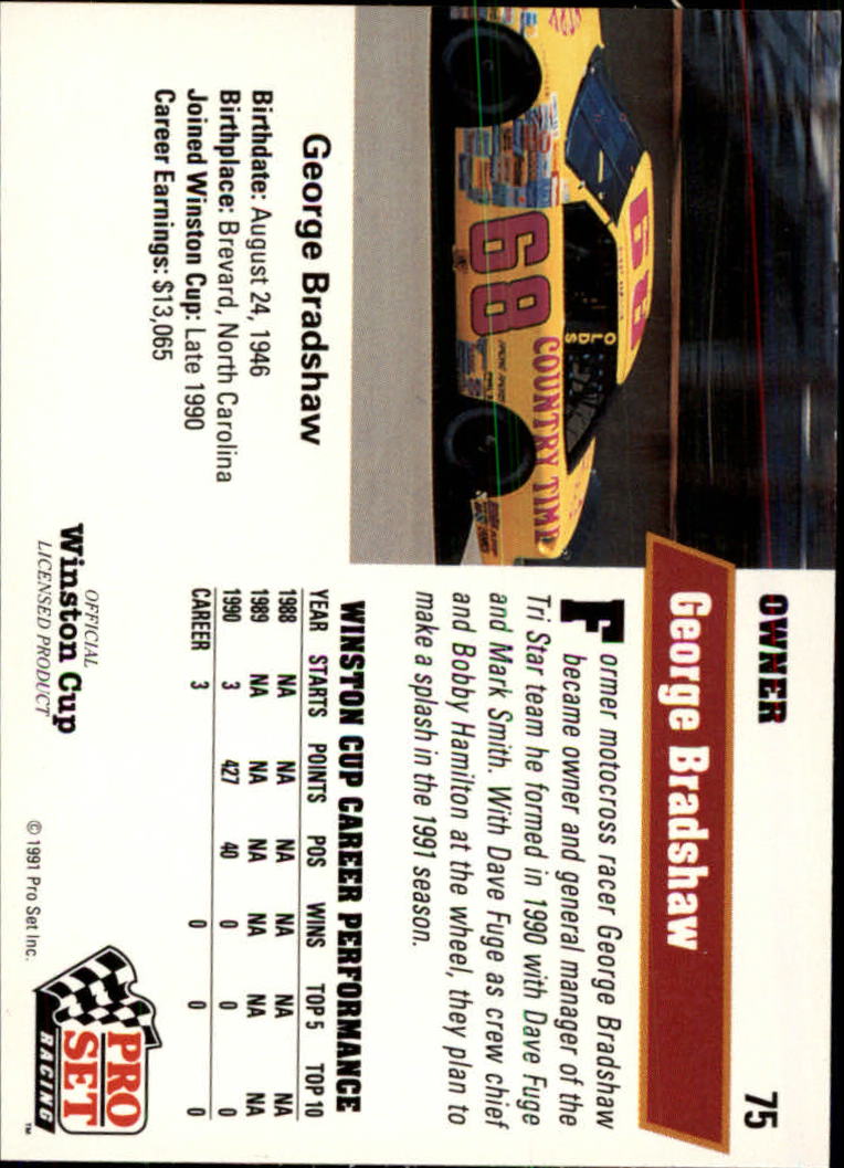 1991 Pro Set #75 George Bradshaw RC back image