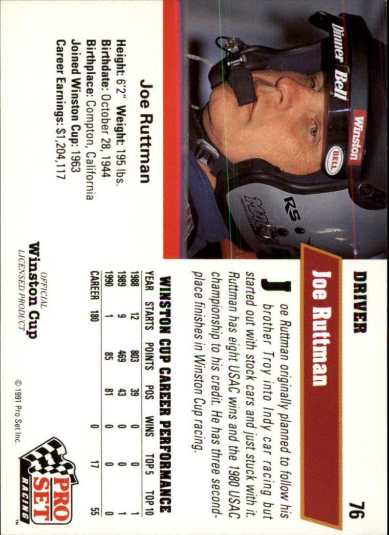 1991 Pro Set #76 Joe Ruttman RC back image