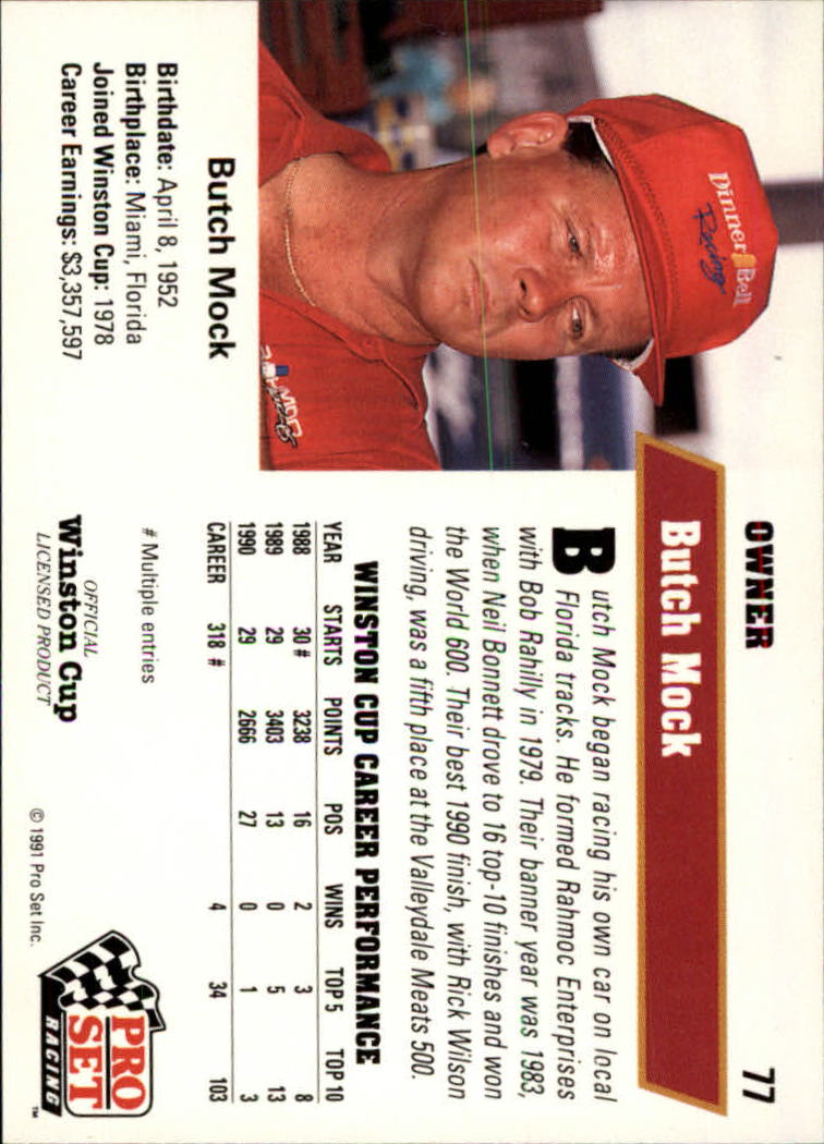 1991 Pro Set #77 Butch Mock back image