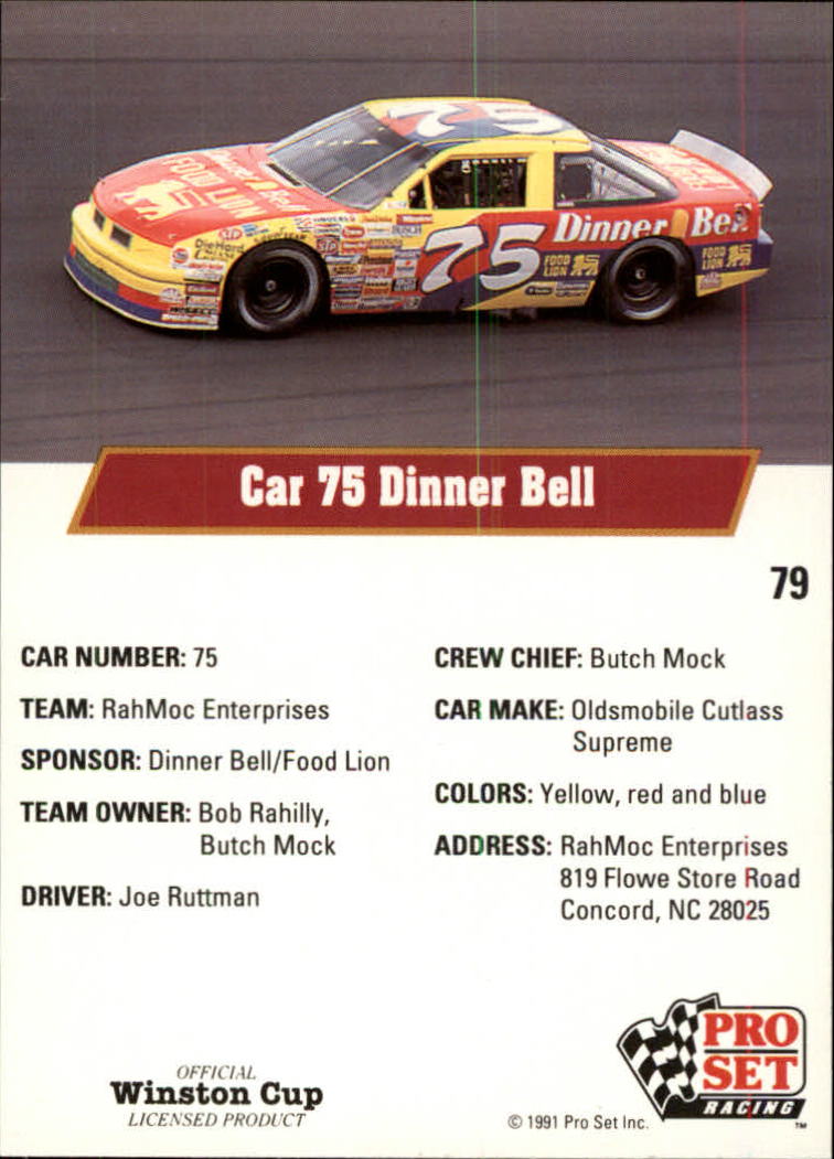 1991 Pro Set #79 Joe Ruttman's Car back image