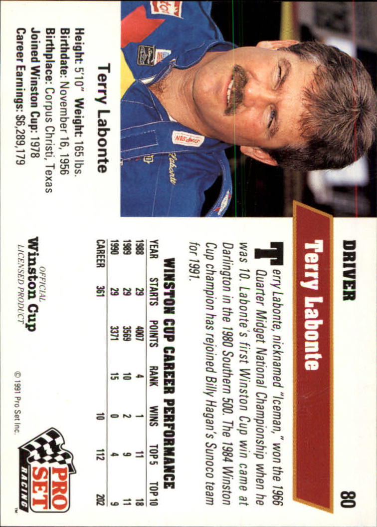 1991 Pro Set #80 Terry Labonte back image