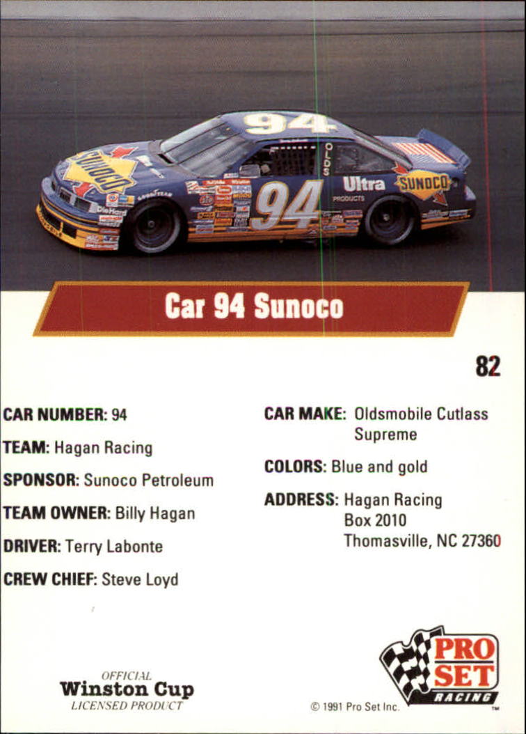 1991 Pro Set #82 Terry Labonte's Car back image