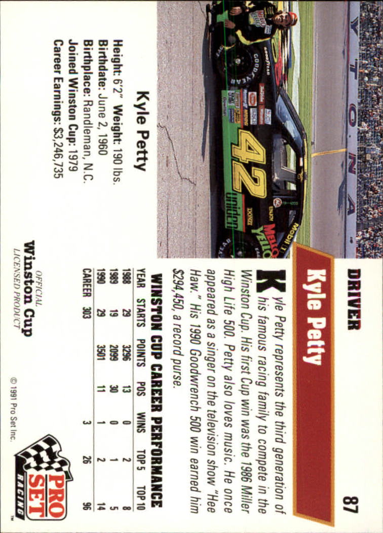1991 Pro Set #87 Kyle Petty back image
