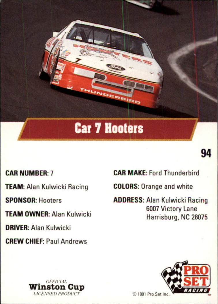 1991 Pro Set #94 Alan Kulwicki's Car back image