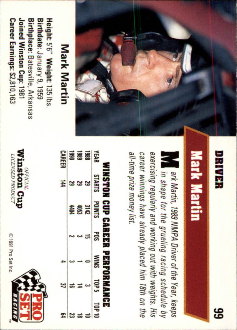 1991 Pro Set #99 Mark Martin back image