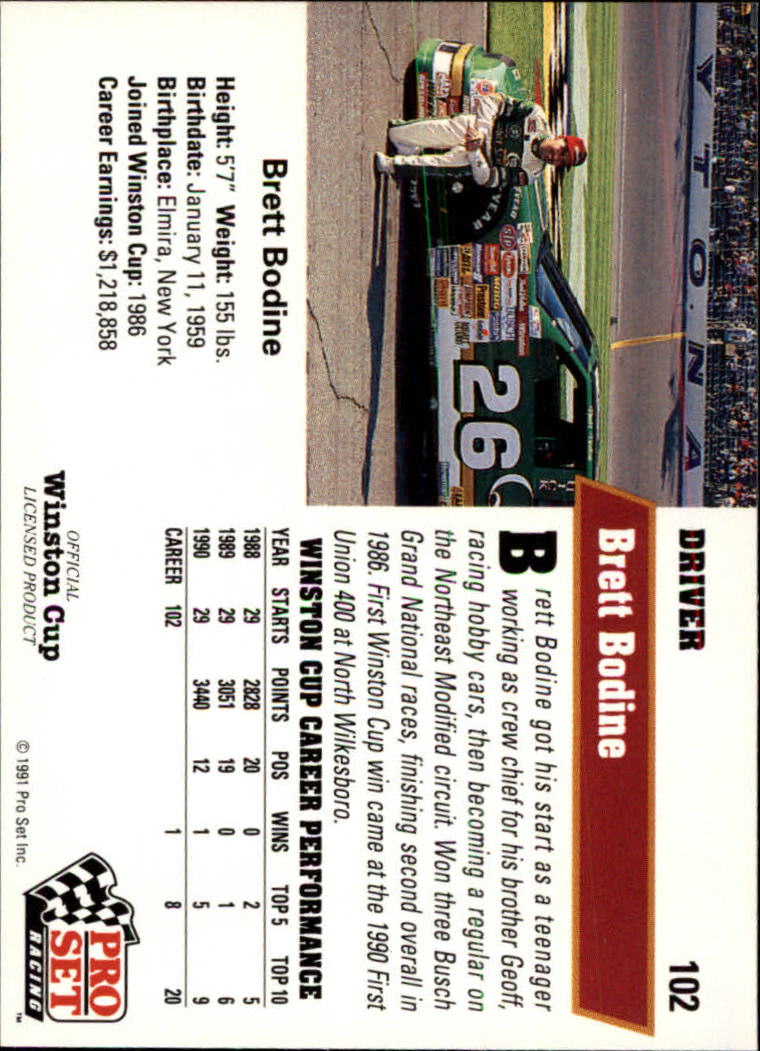 1991 Pro Set #102 Brett Bodine back image