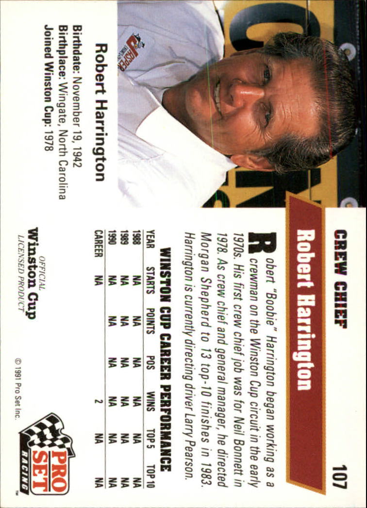 1991 Pro Set #107 Robert Harrington RC back image