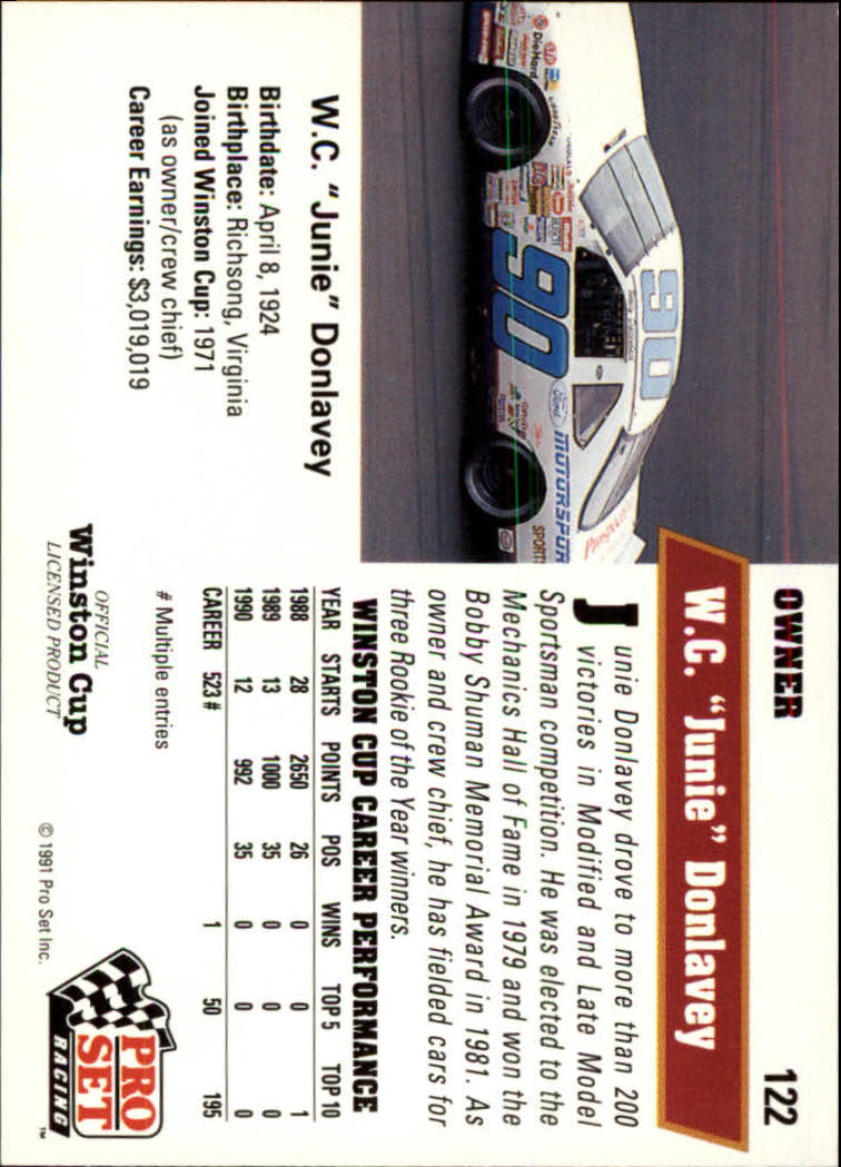 1991 Pro Set #122 Junie Donlavey back image