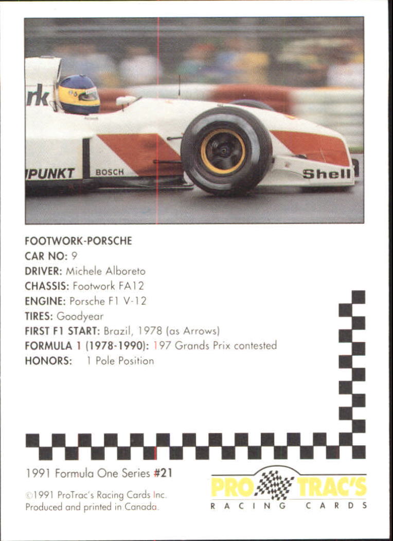 1991 Pro Tracs Formula One #21 Michele Alboreto's Car back image